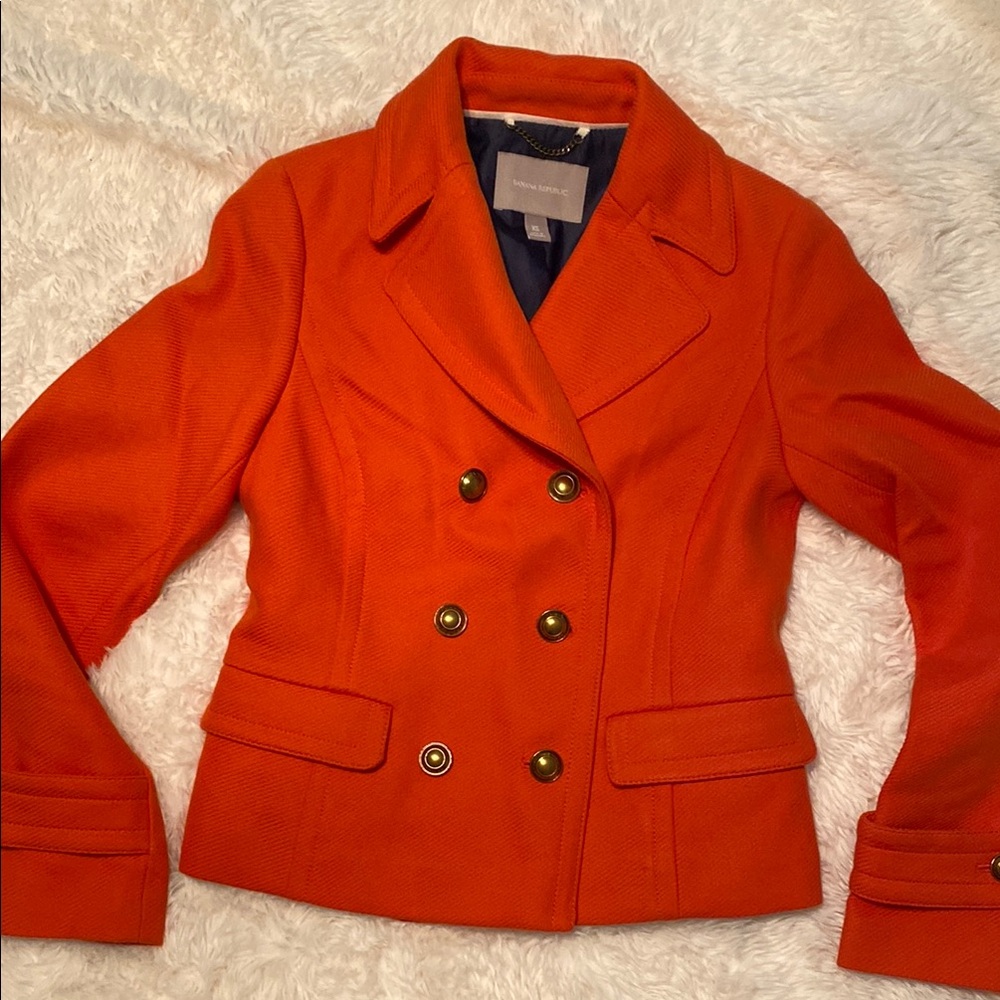Orange Double-Breasted Young Women's Jacket with pleated back